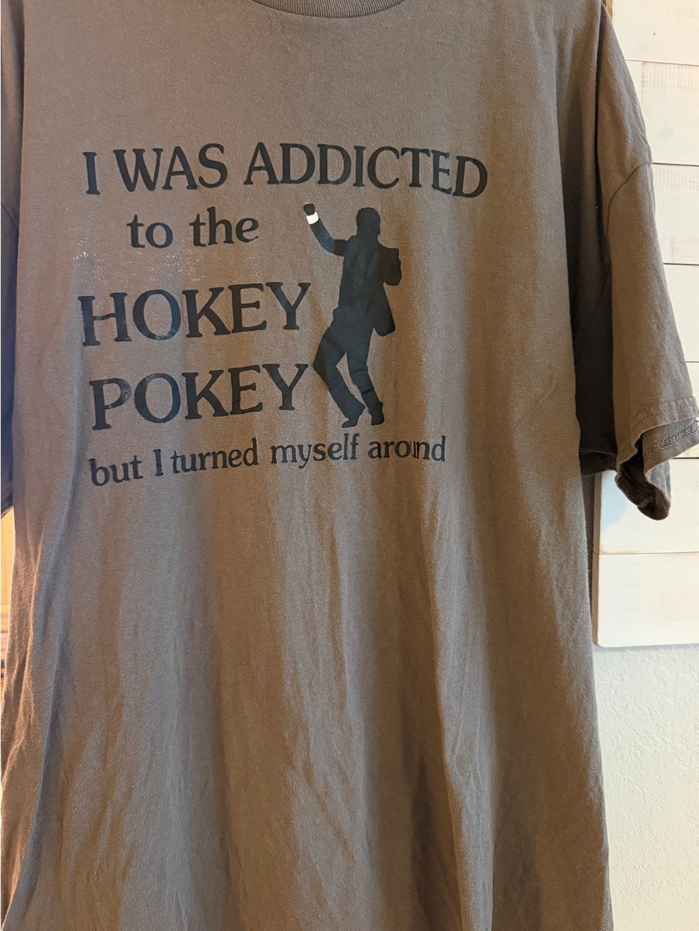 Gildan Brown Short Sleeve Tee with Black Graphic Hokey Pokey Slogan